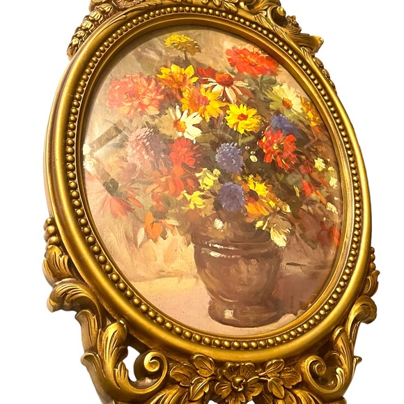 Large Vintage Syroco 1960s gold gilt flower picture framed - Picture 3 of 11